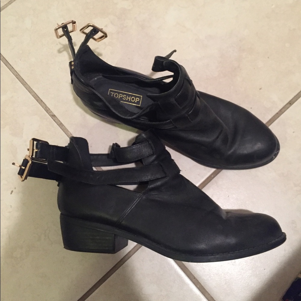 Topshop Black Ankle Boots with Buckles
